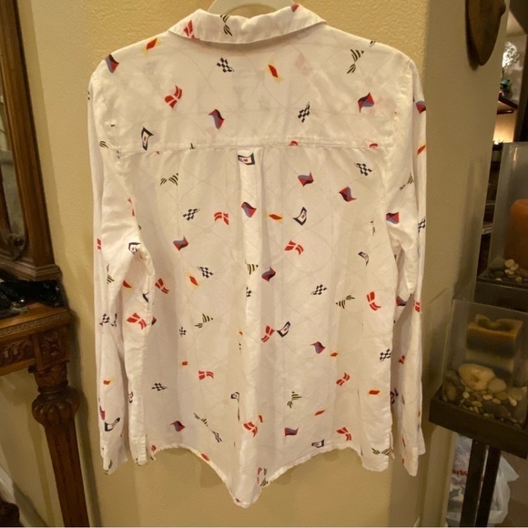 CHARTER CLUB Women Mariner Graphic Linen Blend Button Long Sleeve Shirt-Large - Picture 4 of 9